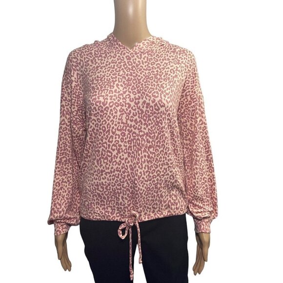 🐆 NWT LE LIS Leopard Print Rose Pink tie front Hoodie Glamcore Size S - Picture 1 of 6